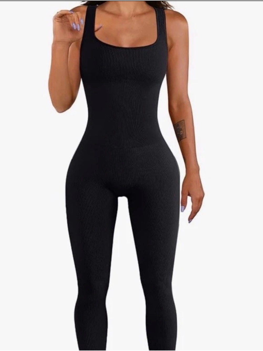 Seamless Sculpting Black Ribbed Jumpsuit